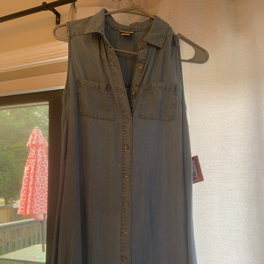 Fake denim button down dress